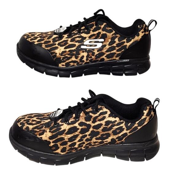 Skechers Work Sure TrackSaivy EH Comp Toe Leather Shoes Leopard Womens Size US 9 - Picture 2 of 10